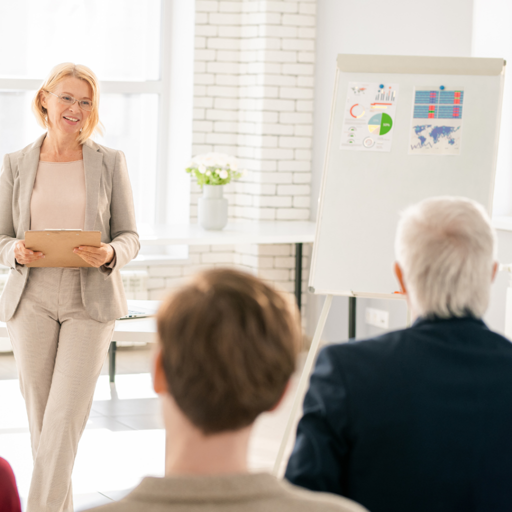 woman in a corporate attire discussing