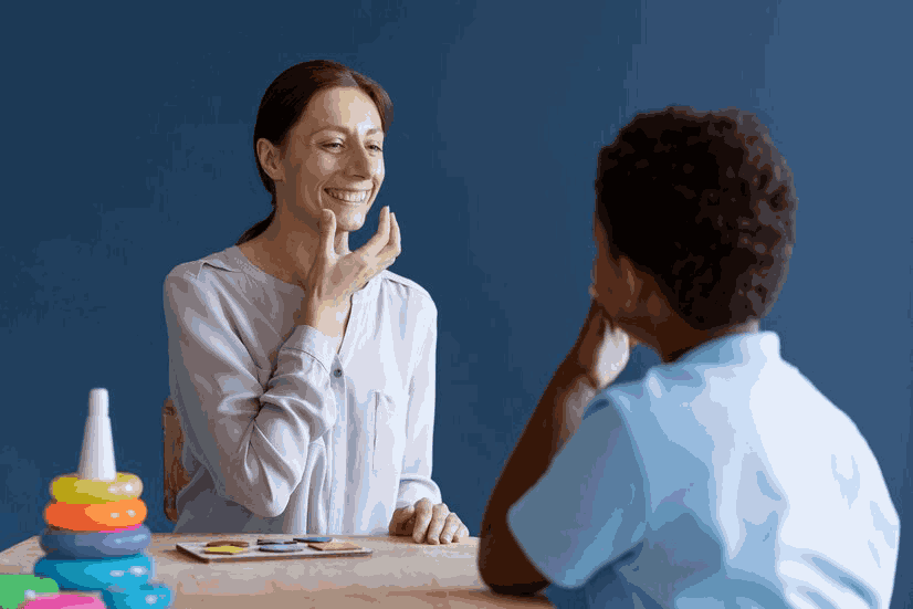 therapist makes the kid smile